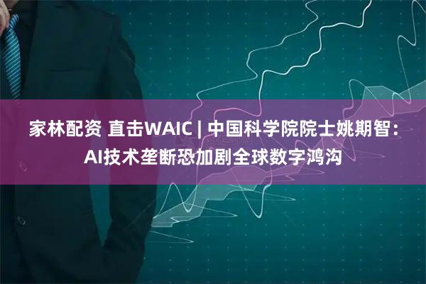 家林配资 直击WAIC | 中国科学院院士姚期智：AI技术垄断恐加剧全球数字鸿沟